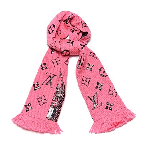 LOUIS VUITTON Wool Silk Logomania Shine Scarf Rose Pop 